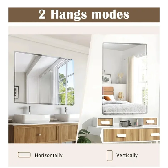 Bathroom-Mirror-for-Wall,12x16in Small Frameless Wall Mounted Mirrors, - Picture 3 of 6